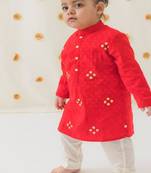 Red embroidered cotton  kurta pyjama