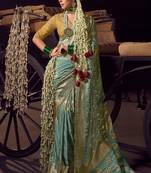 Sky blue  viscose tissue woven with hand work saree with embroidery blouse saree with blouse