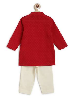 Red embroidered cotton  kurta pyjama 3