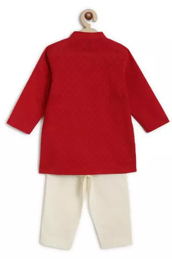 Red embroidered cotton  kurta pyjama