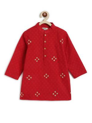 Red embroidered cotton  kurta pyjama 4