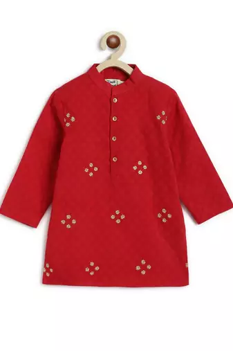 Red embroidered cotton  kurta pyjama