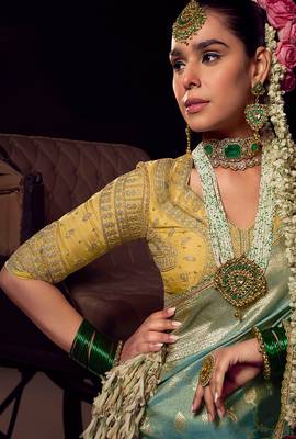 Sky blue viscose tissue woven with hand work saree with embroidery blouse saree with blouse 2