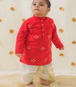 Red embroidered cotton  kurta pyjama