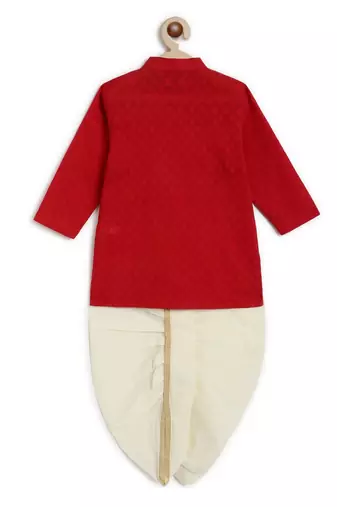 Red embroidered cotton  kurta pyjama