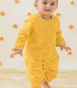 Yellow embroidered cotton  kurta pyjama