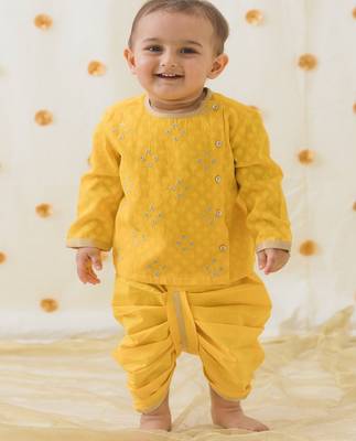 Yellow embroidered cotton  kurta pyjama 2