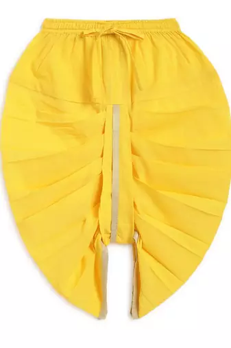Yellow embroidered cotton  kurta pyjama