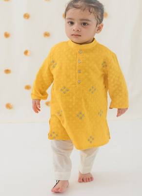 Yellow embroidered cotton  kurta pyjama 1