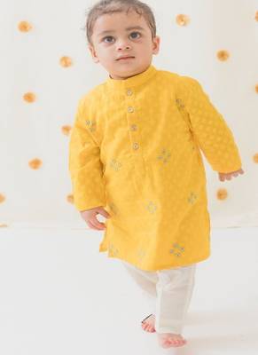 Yellow embroidered cotton  kurta pyjama 2