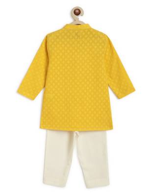 Yellow embroidered cotton  kurta pyjama 3