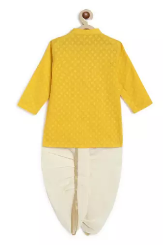 Yellow embroidered cotton  kurta pyjama