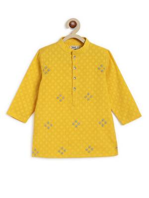 Yellow embroidered cotton  kurta pyjama 4