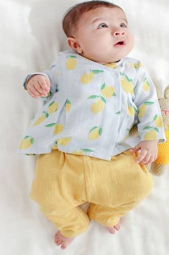 Blue printed cotton  kurta pyjama