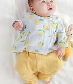 Blue printed cotton  kurta pyjama