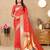 red paithani silk blend zari motifs saree with contrast blouse