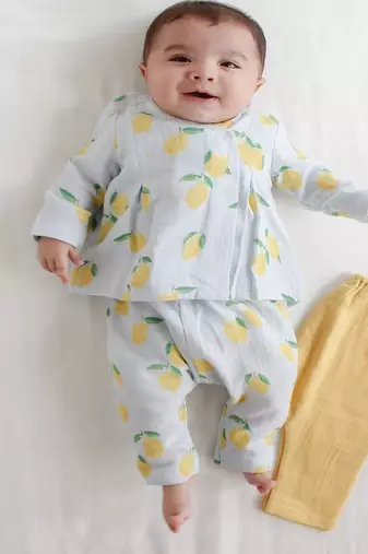 Blue printed cotton  kurta pyjama