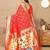 red paithani silk blend zari motifs saree with contrast blouse