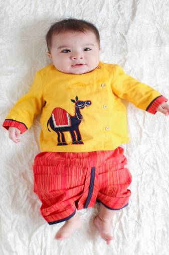 Yellow embroidered cotton  kurta pyjama