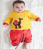 Yellow embroidered cotton  kurta pyjama