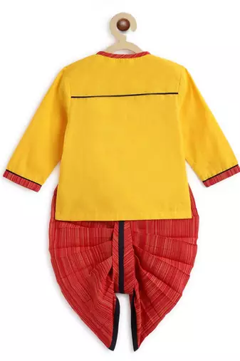 Yellow embroidered cotton  kurta pyjama