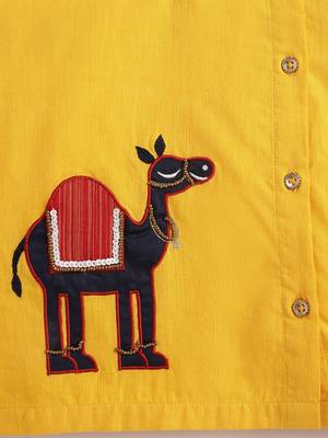 Yellow embroidered cotton  kurta pyjama 3