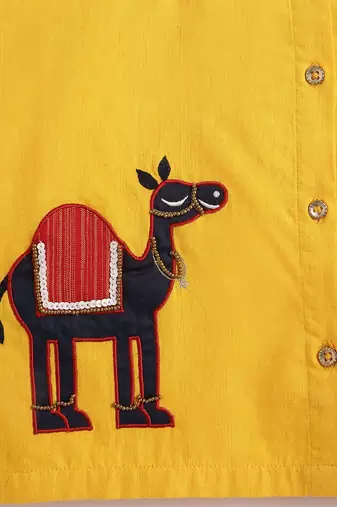 Yellow embroidered cotton  kurta pyjama
