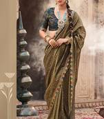 Mehendi pure tissue woven with multicolored lace border saree with blouse