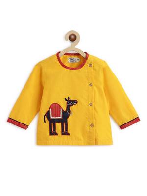 Yellow embroidered cotton  kurta pyjama 4