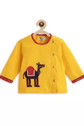 Yellow embroidered cotton  kurta pyjama