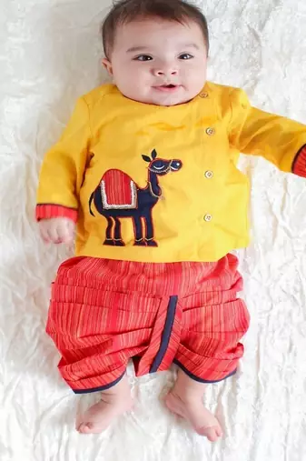 Yellow embroidered cotton  kurta pyjama