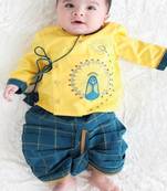 Yellow embroidered cotton  kurta pyjama