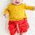 Yellow printed cotton  kurta pyjama