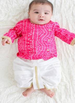 Pink printed cotton  kurta pyjama 1