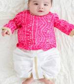 Pink printed cotton  kurta pyjama