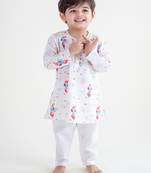 White printed cotton  kurta pyjama