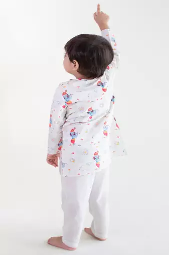 White printed cotton  kurta pyjama