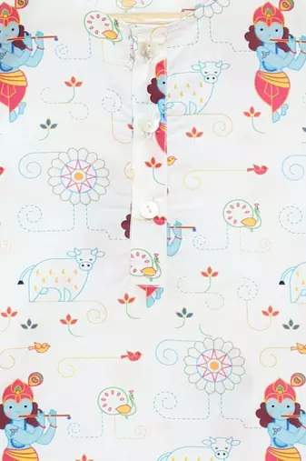 White printed cotton  kurta pyjama