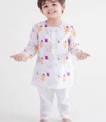 White printed cotton  kurta pyjama