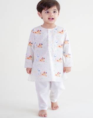 White printed cotton  kurta pyjama 1