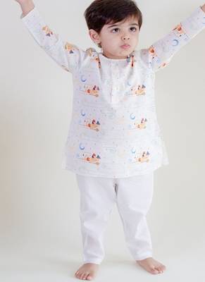 White printed cotton  kurta pyjama 2