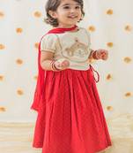 Red & white embroidered cotton  lehenga