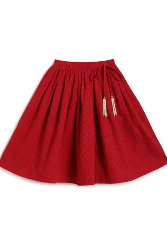 Red & white embroidered cotton  lehenga