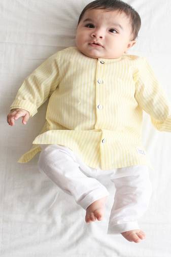 Yellow plain cotton  kurta pyjama