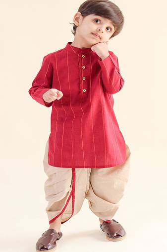 Maroon plain cotton  kurta pyjama