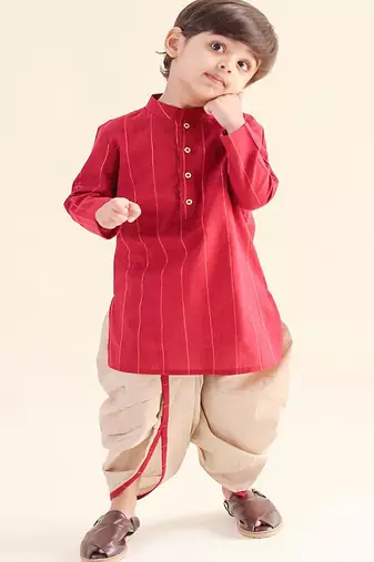 Maroon plain cotton  kurta pyjama