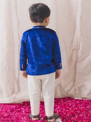 Blue embroidered viscose bandhgala set 2