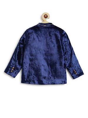 Blue embroidered viscose bandhgala set 3