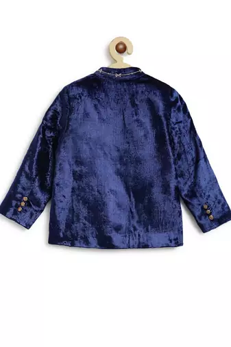 Blue embroidered viscose bandhgala set