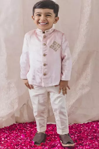 Pink embroidered viscose bandhgala set